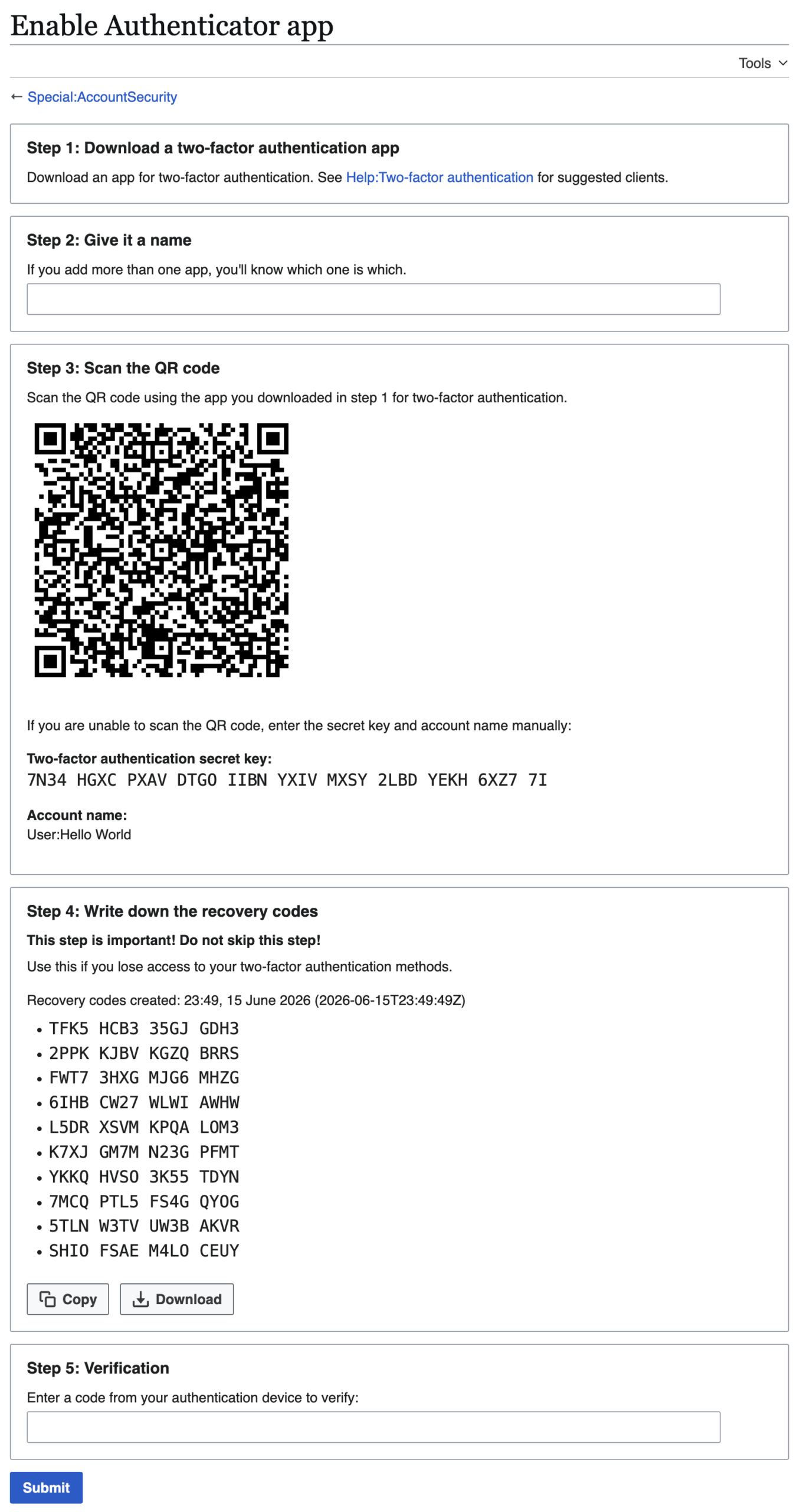 Màn hình bật xác thực hai lớp bằng ứng dụng authenticator trong cài đặt bảo mật