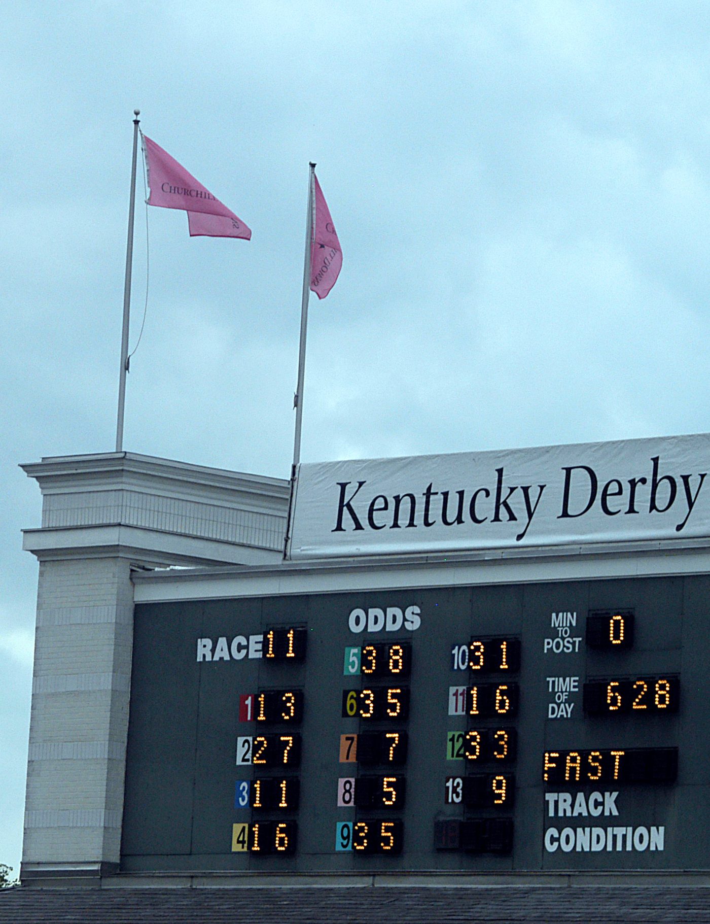 Bảng tỷ lệ cược tote board hiển thị odds đua ngựa tại giải Derby 2011